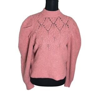 A New Day Mauve Puff Sleeve 3d Knit Sweater Women S Cozy Coquette Chunky